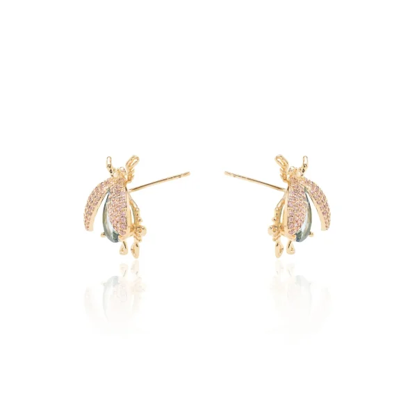 London Blue Crystal & Pink Zirconia Bug Earrings - Image 2
