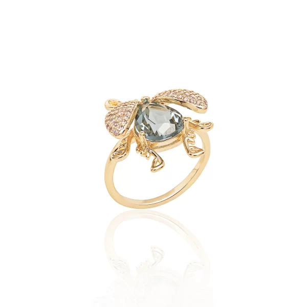London Blue Crystal & Pink Zirconia Bug Ring - Image 3
