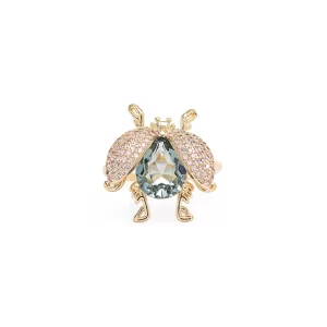 London Blue Crystal & Pink Zirconia Bug Ring
