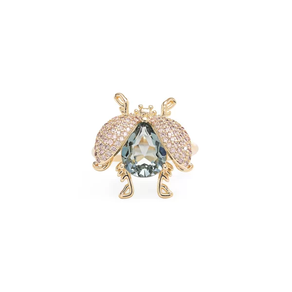 London Blue Crystal & Pink Zirconia Bug Ring