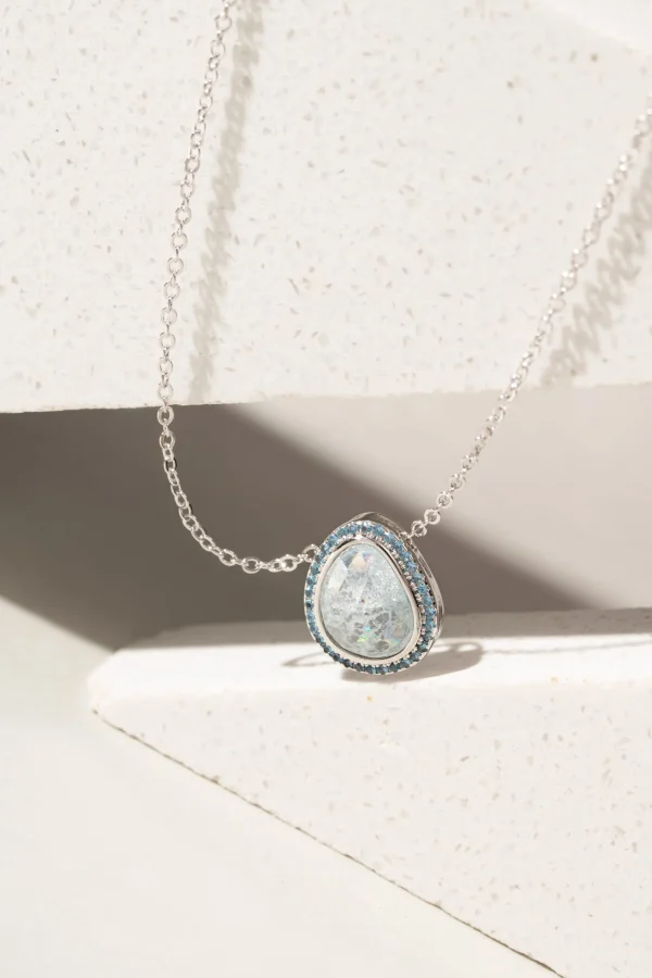 Ice Blue, Light Blue & Blue Zirconia Geometric Necklace - Image 3