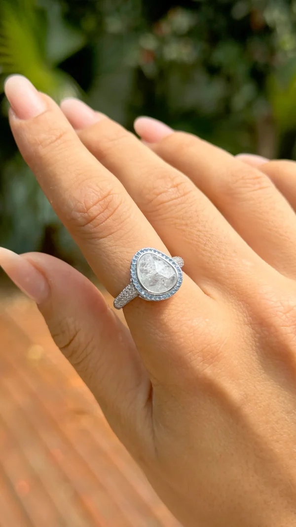 Ice Blue, Light Blue & Blue Zirconia Geometric Ring - Image 4