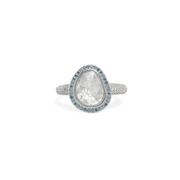 Ice Blue, Light Blue & Blue Zirconia Geometric Ring - Image 2