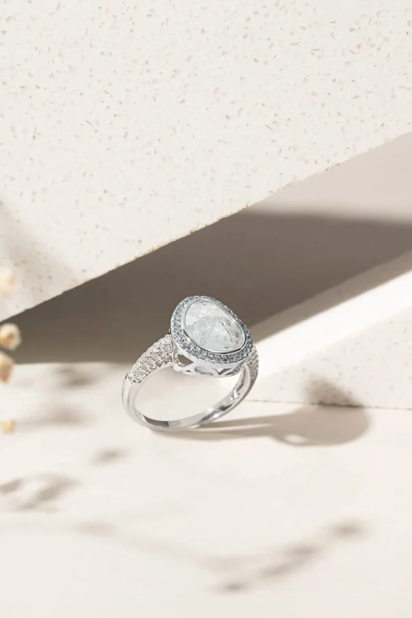 Ice Blue, Light Blue & Blue Zirconia Geometric Ring - Image 3