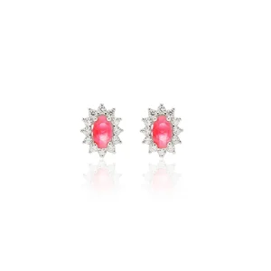 Mini Oval Ruby Crystal & White Zirconia Earrings