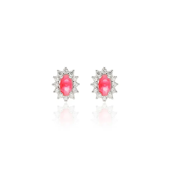 Mini Oval Ruby Crystal & White Zirconia Earrings