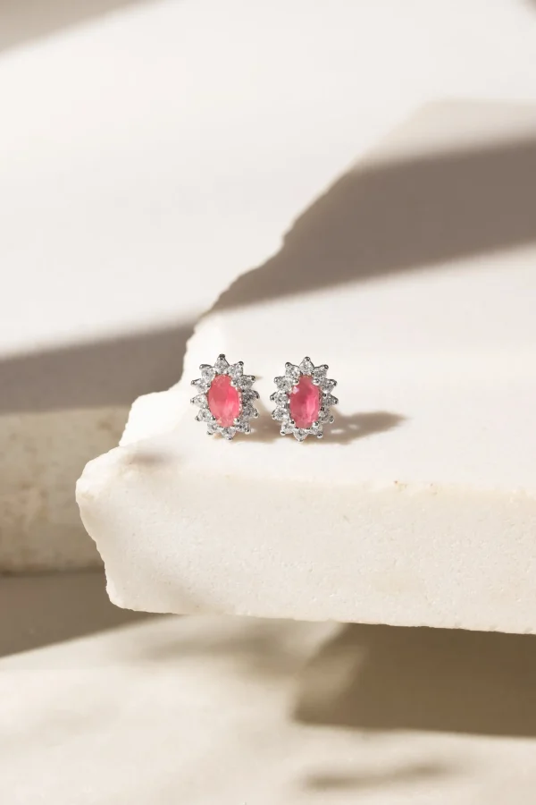 Mini Oval Ruby Crystal & White Zirconia Earrings - Image 3