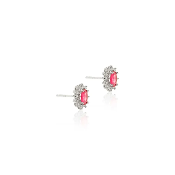 Mini Oval Ruby Crystal & White Zirconia Earrings - Image 2