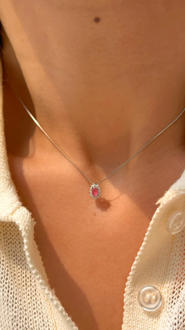 Mini Oval Ruby Crystal & White Zirconia Pendant Necklace - Image 3