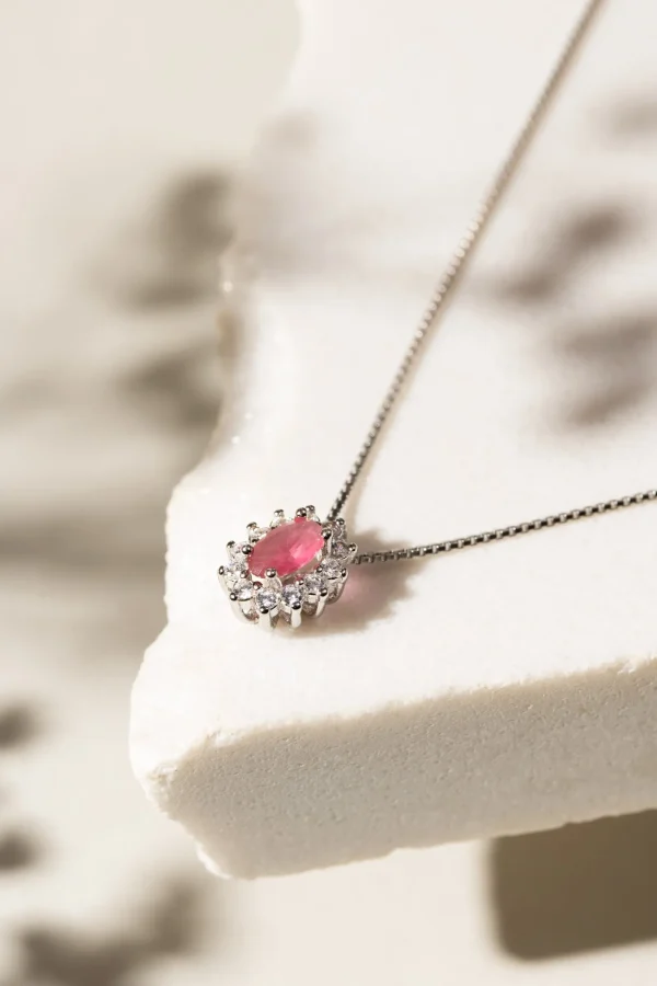 Mini Oval Ruby Crystal & White Zirconia Pendant Necklace - Image 2