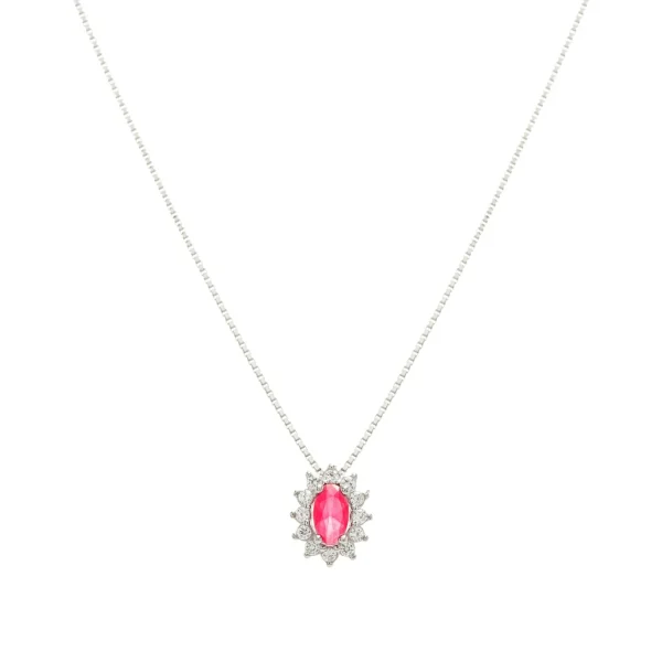 Mini Oval Ruby Crystal & White Zirconia Pendant Necklace