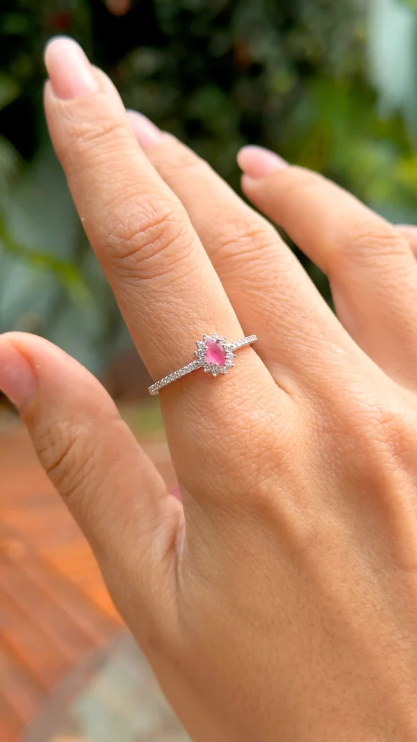 Mini Oval Ruby Crystal & White Zirconia Ring - Image 4
