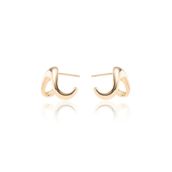 Polished Gold-Plated Curved Earrings - Image 2