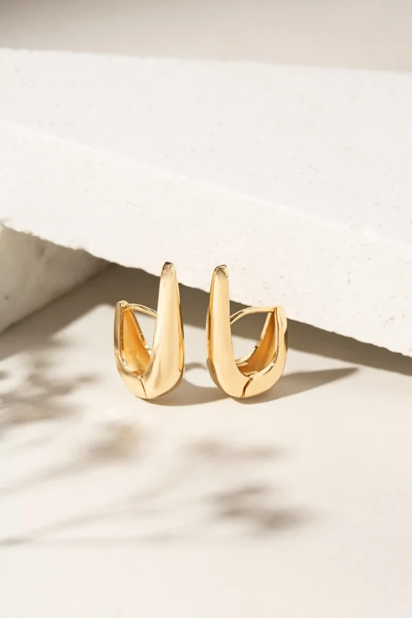 Polished Gold-Plated Slim Teardrop Hoop Earrings - Image 3