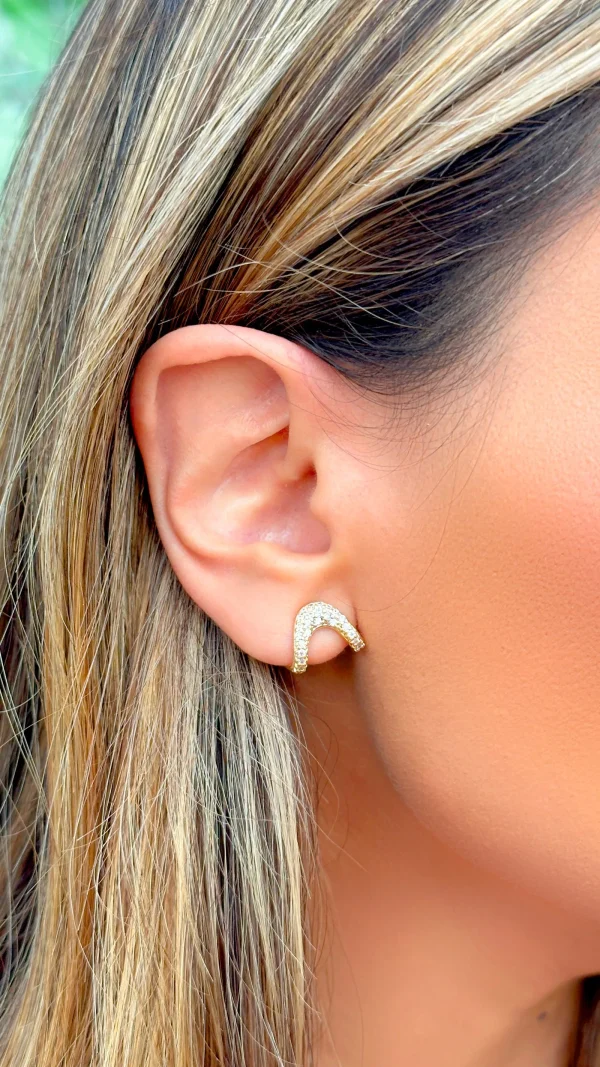 White Zirconia Curved Earrings - Image 4