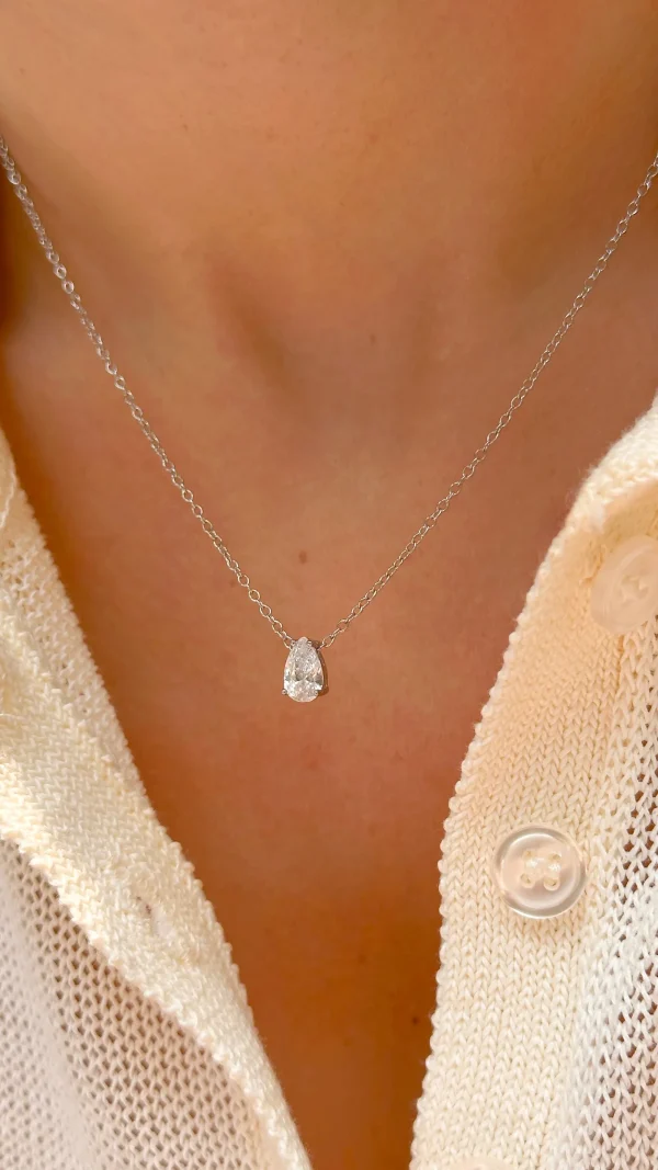 White Zirconia Teardrop Necklace - Image 2
