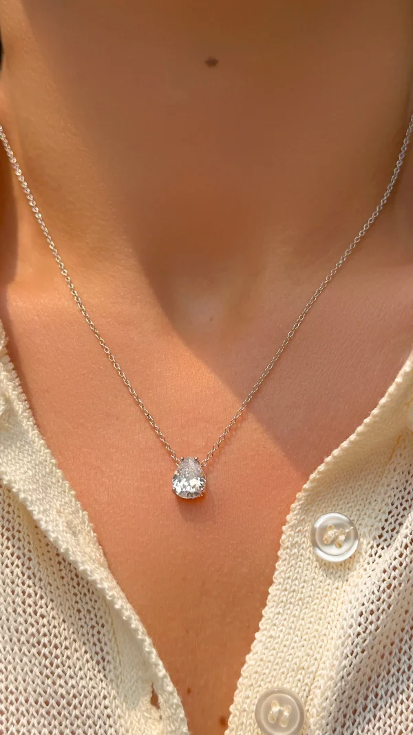 White Zirconia Teardrop Necklace - Image 2